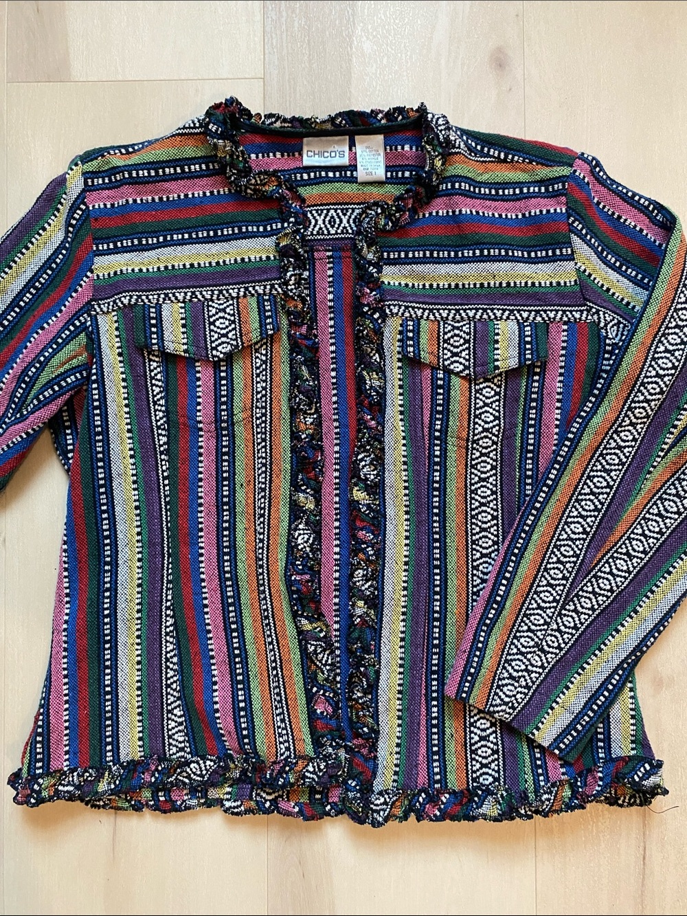 Chico's ✨ Vintage Woven Multicolor Striped Knit Jacket - Vibrant Stripes size 1